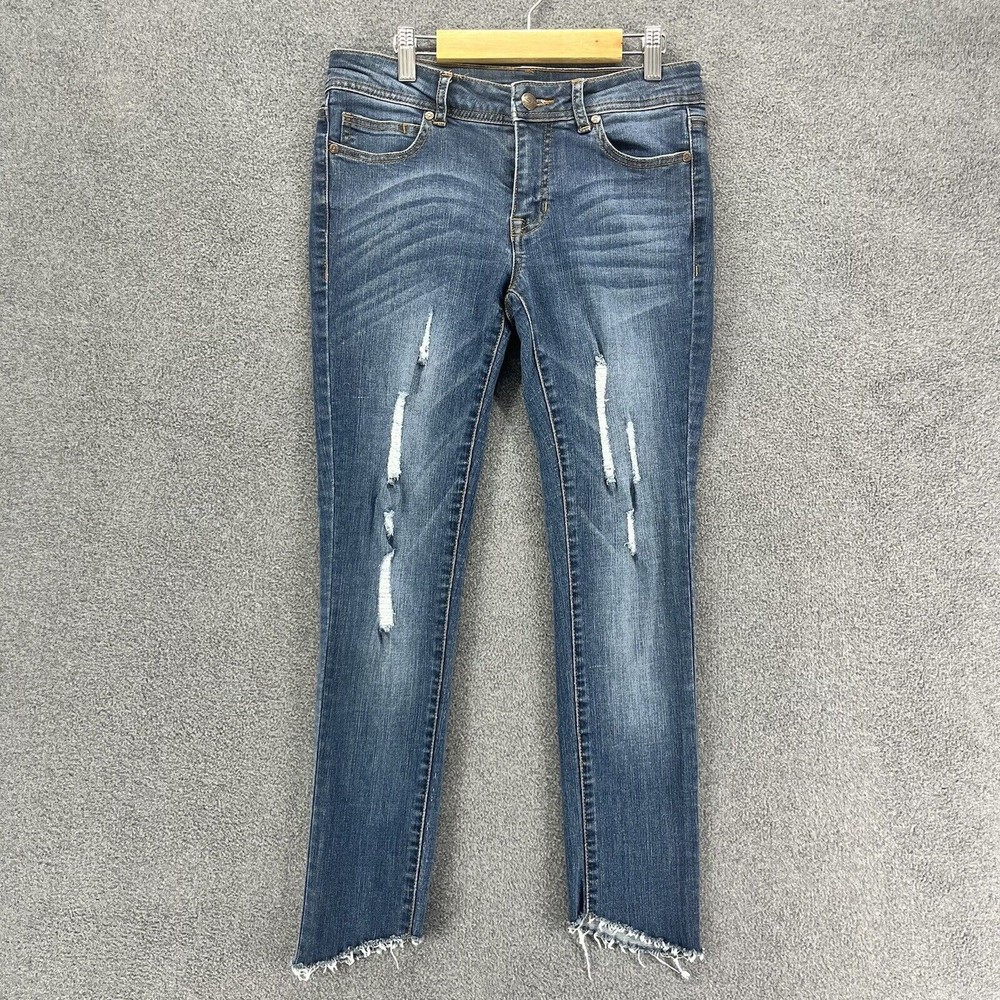 Nine Planet Skinny Jeans womens Size 5‎ Blue Distressed Low Rise Frayed Hem
